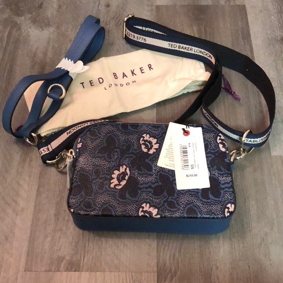 Ted Baker London Darlino Leather Graphic Blue Floral Print Camera Bag NWT - Picture 3 of 16